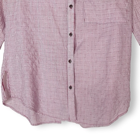 Free People No Limits Shirt Sz XS Button Down Oversized Tunic Striped Red - Picture 5 of 12